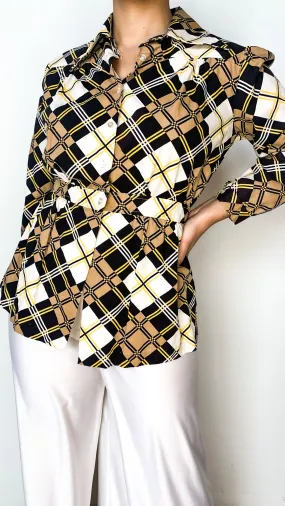 1970s Casanova Grid Blouse, sz. M