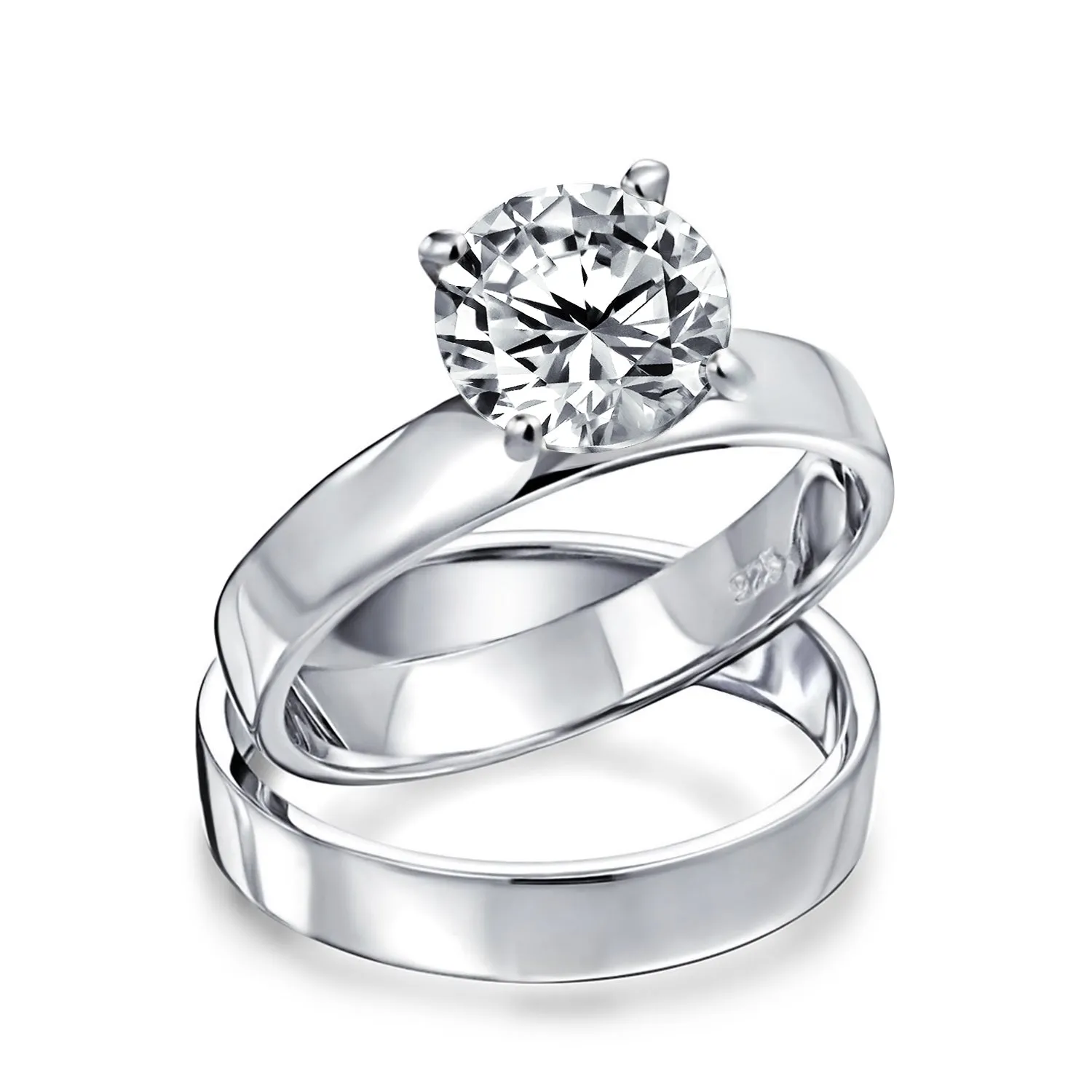 3.5CT Solitaire CZ Engagement Wedding Band Ring Set Sterling Silver
