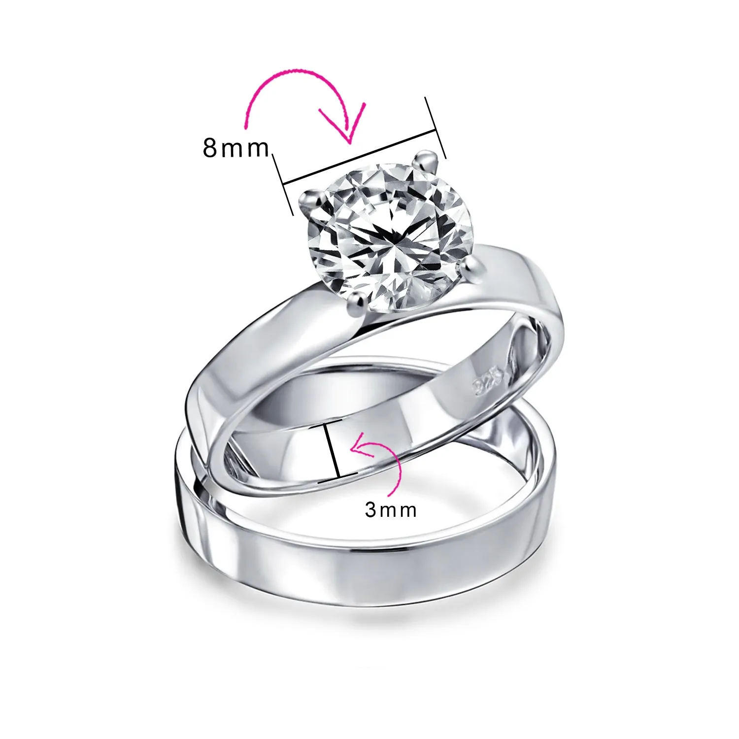 3.5CT Solitaire CZ Engagement Wedding Band Ring Set Sterling Silver