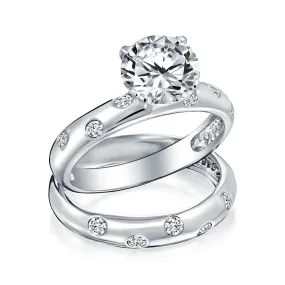 3.5CT Solitaire CZ Engagement Wedding Band Ring Set Sterling Silver