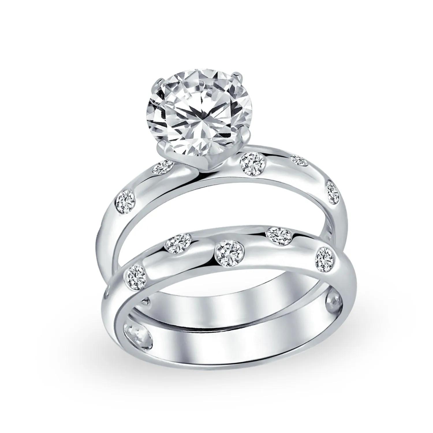 3.5CT Solitaire CZ Engagement Wedding Band Ring Set Sterling Silver