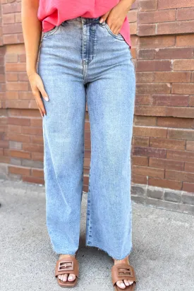 5 Pocket Ankle Length Wide Leg Jeans