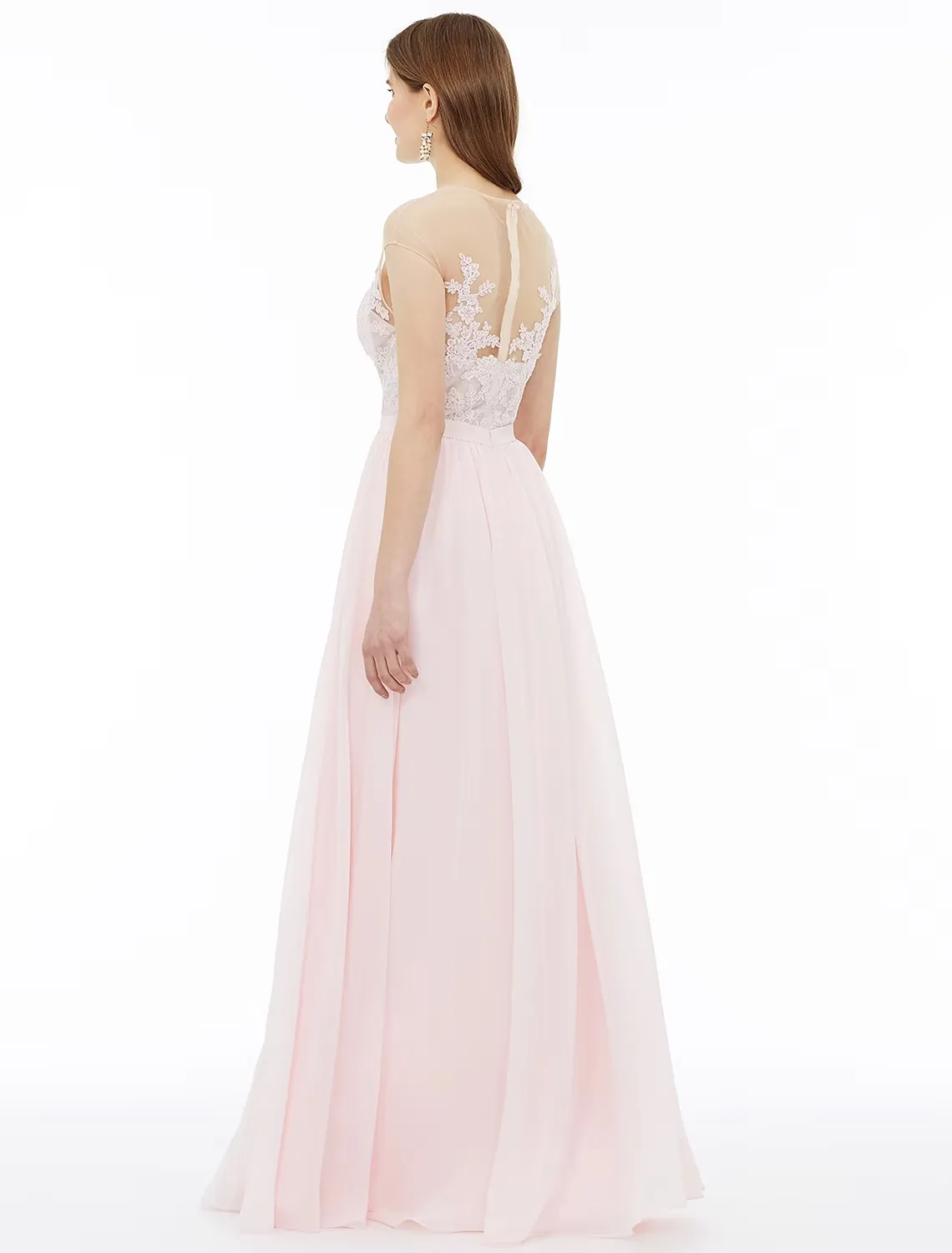 A-Line Bridesmaid Dress Illusion Neck Sleeveless Illusion Detail Floor Length Chiffon / Floral Lace with Sash / Ribbon / Appliques