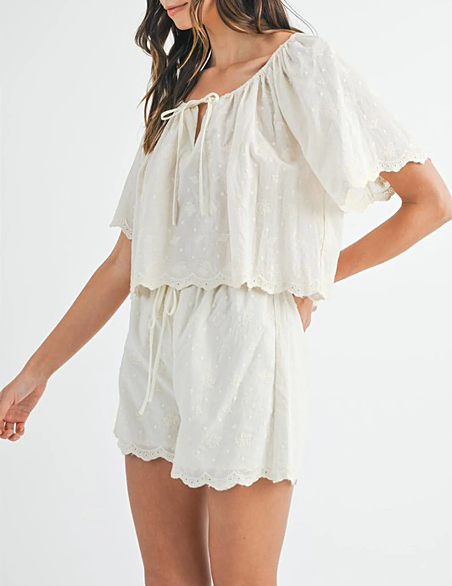 Aimee Embroidered Ivory Peasant  Blouse