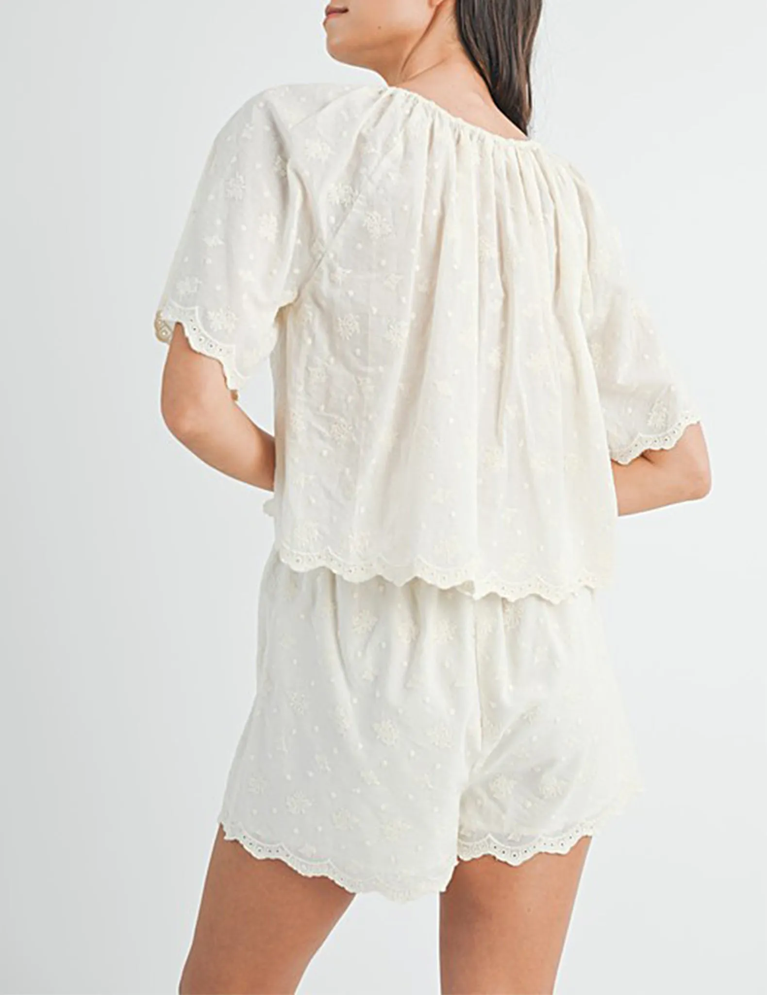 Aimee Embroidered Ivory Peasant  Blouse