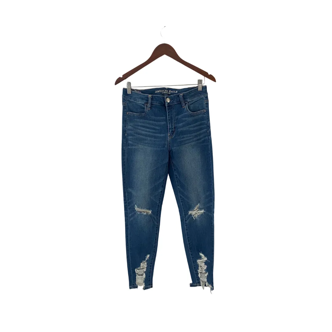 American Eagle Blue Distressed High-rise Cropped Jeggings | Gently Used |