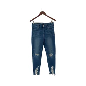 American Eagle Blue Distressed High-rise Cropped Jeggings | Gently Used |