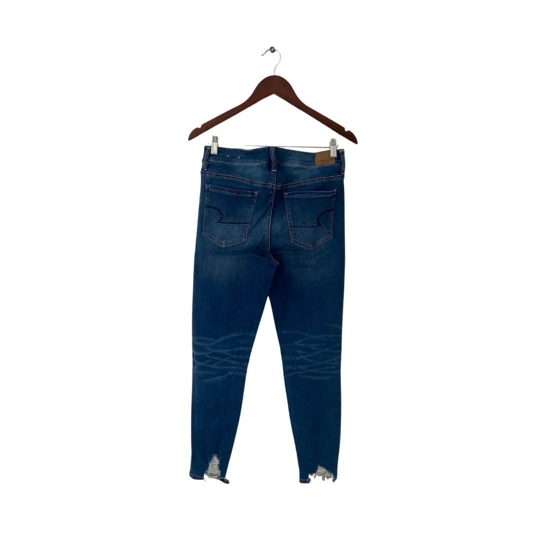 American Eagle Blue Distressed High-rise Cropped Jeggings | Gently Used |