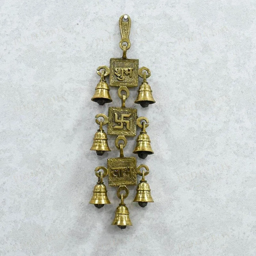 Antique Brass 7 Bells With  Shubh Labh Swastik Figurine
