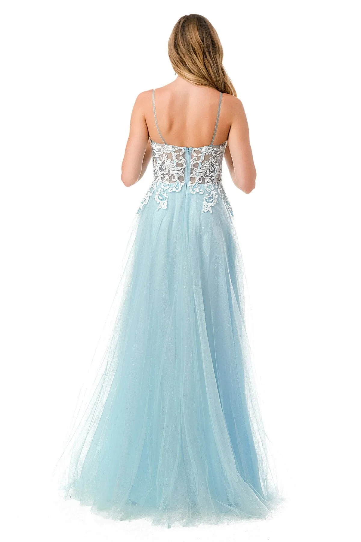 Applique Sleeveless Corset Tulle Gown by Coya L2809A