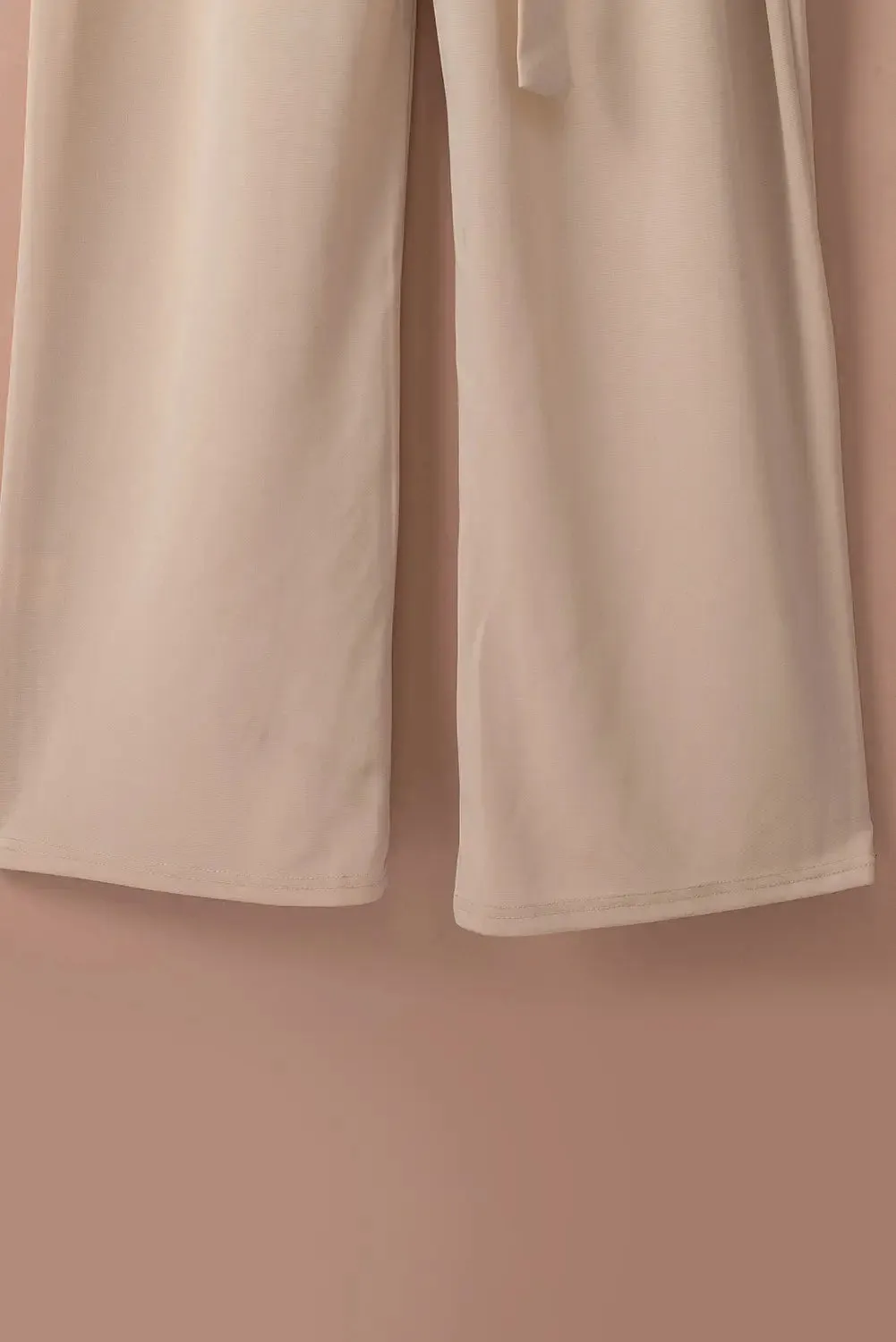 Apricot Bracelet Sleeve Waist Tie Wide Leg Jumpsuit