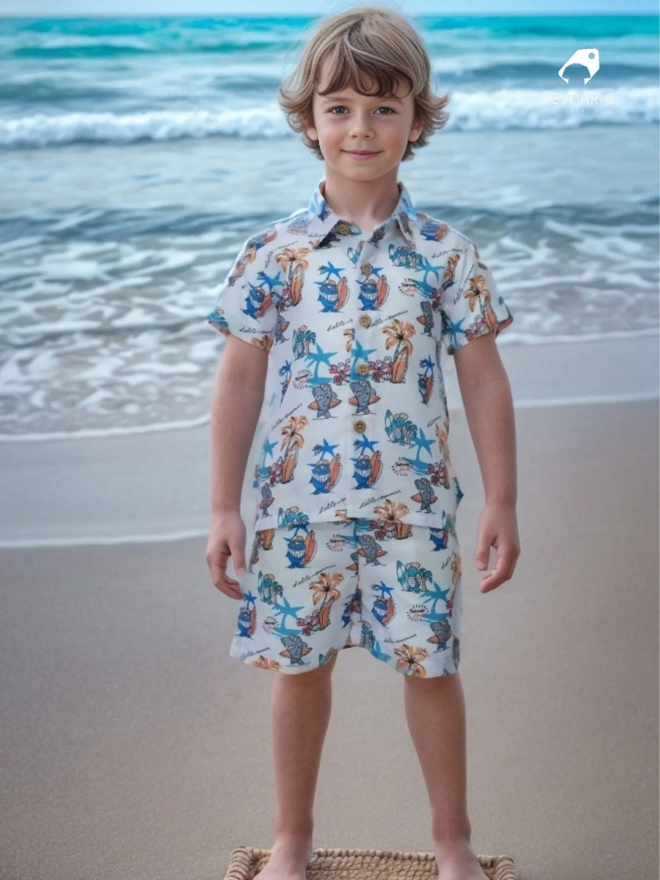 Baby Shark Print Vestiario's Blend Linen Co-ords