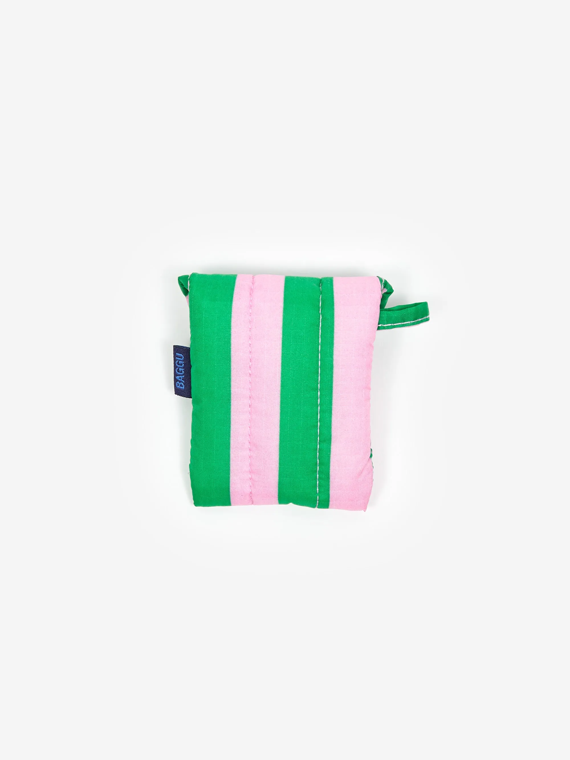 BAGGU Puffy Earbuds Case - Pink Green Awning Stripe