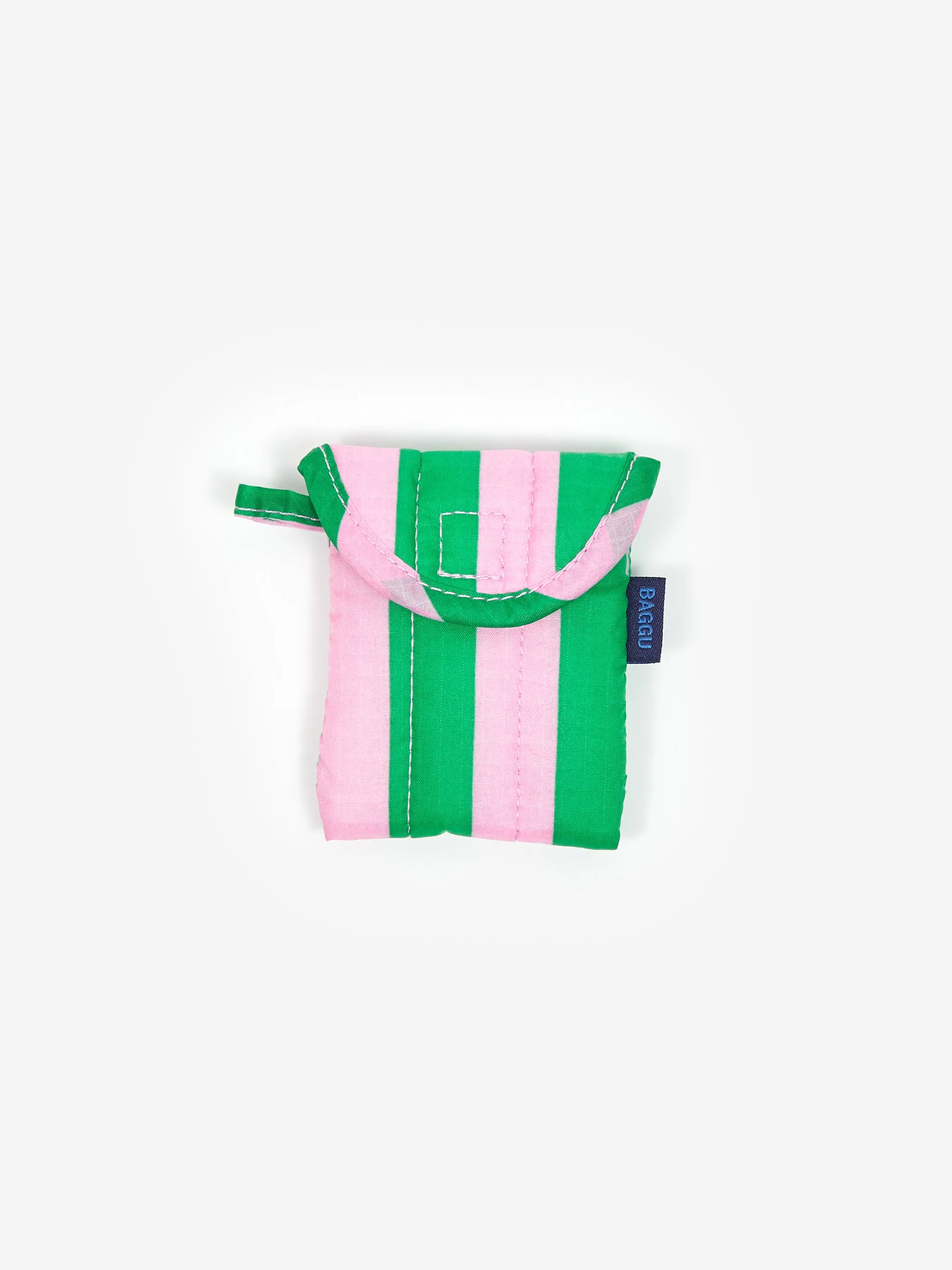 BAGGU Puffy Earbuds Case - Pink Green Awning Stripe