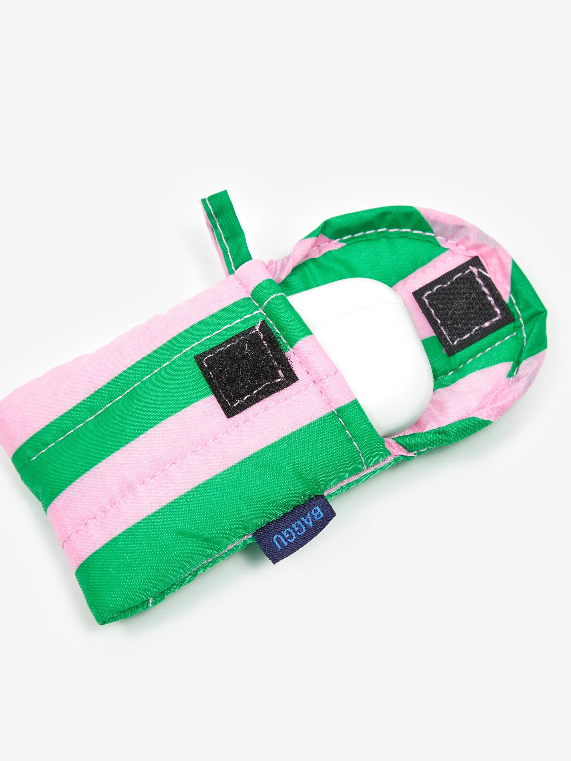 BAGGU Puffy Earbuds Case - Pink Green Awning Stripe
