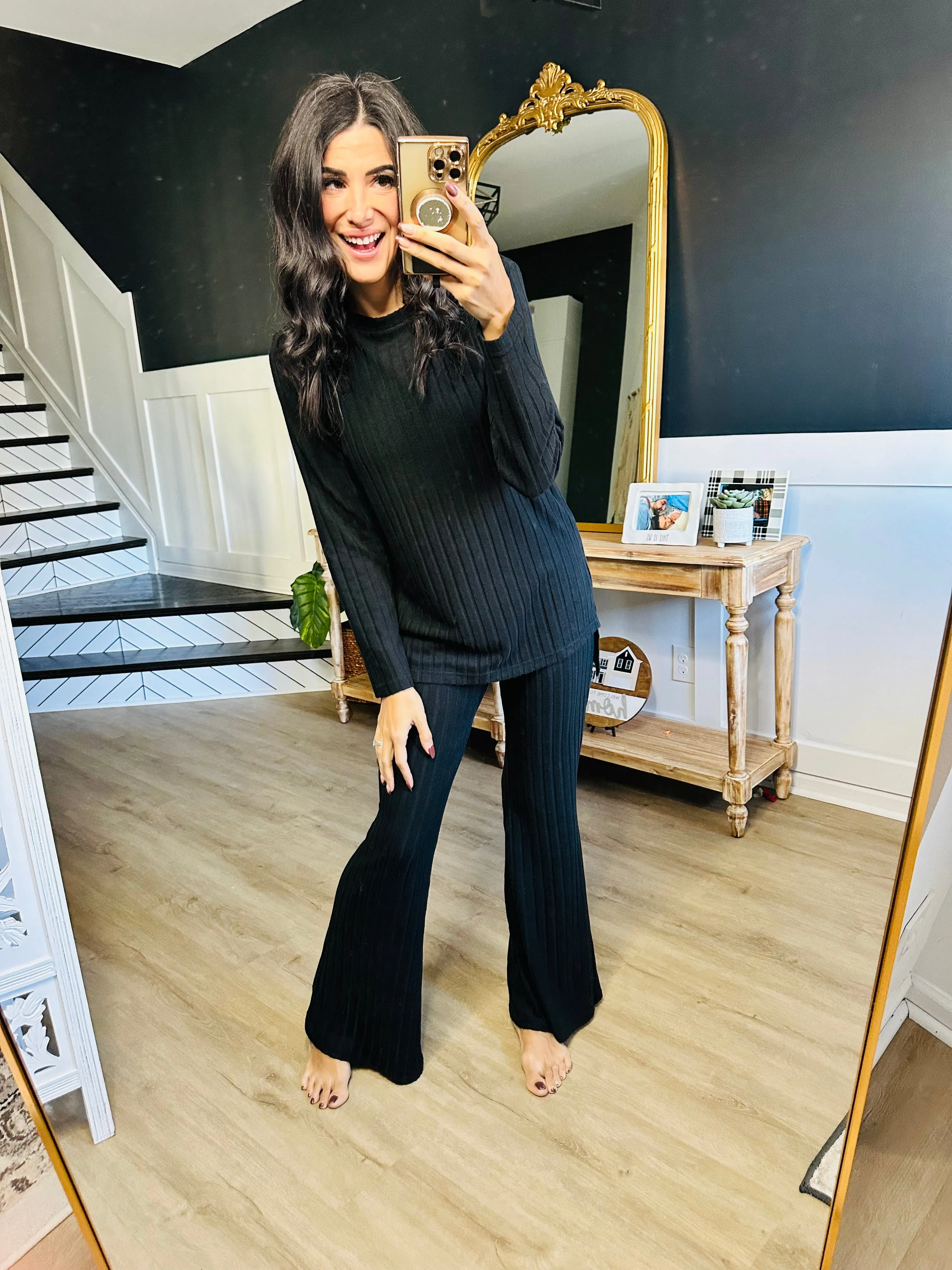 Basic Bae Ribbed High-Low Top and Wide Leg Pants Set