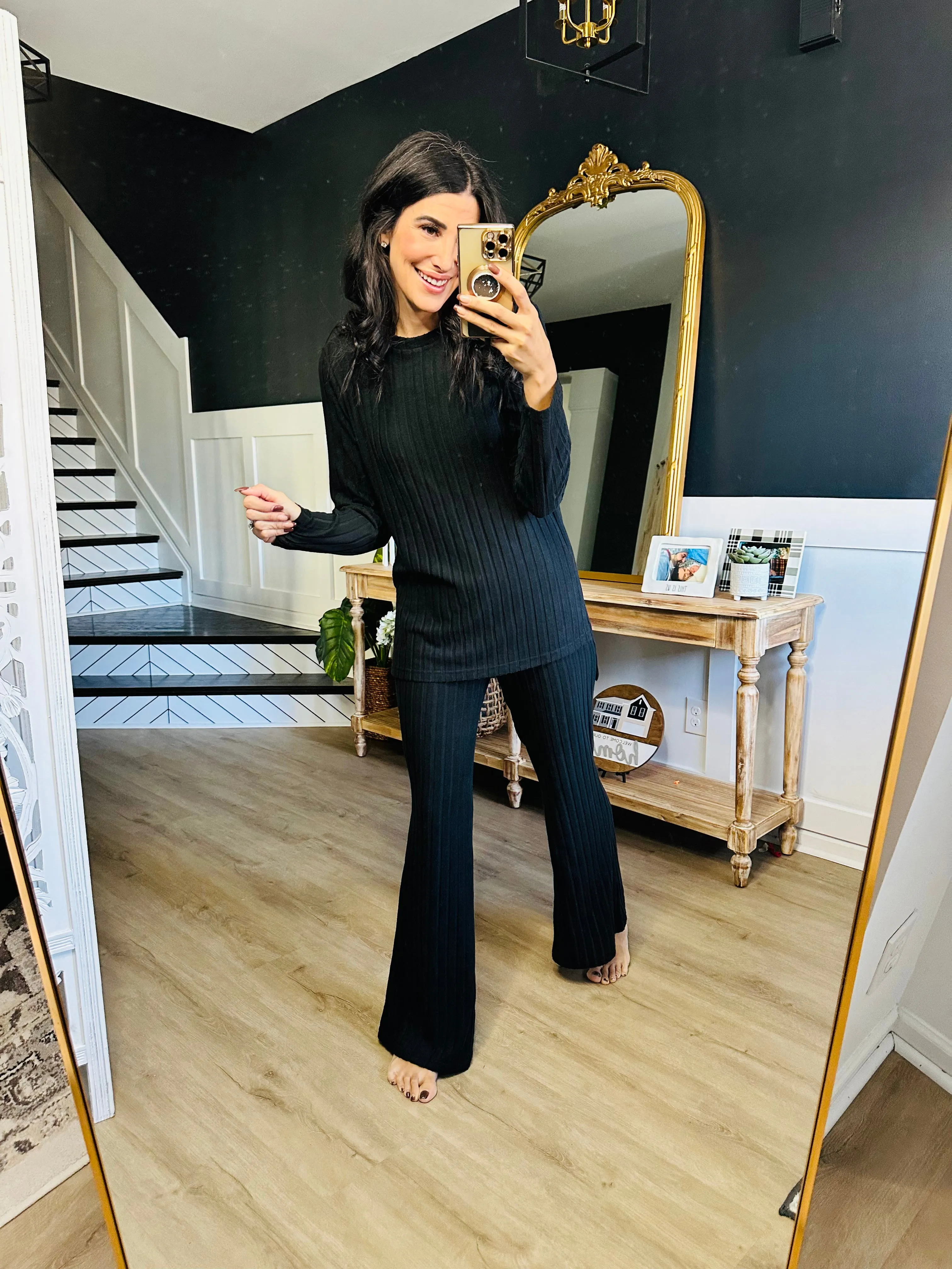 Basic Bae Ribbed High-Low Top and Wide Leg Pants Set