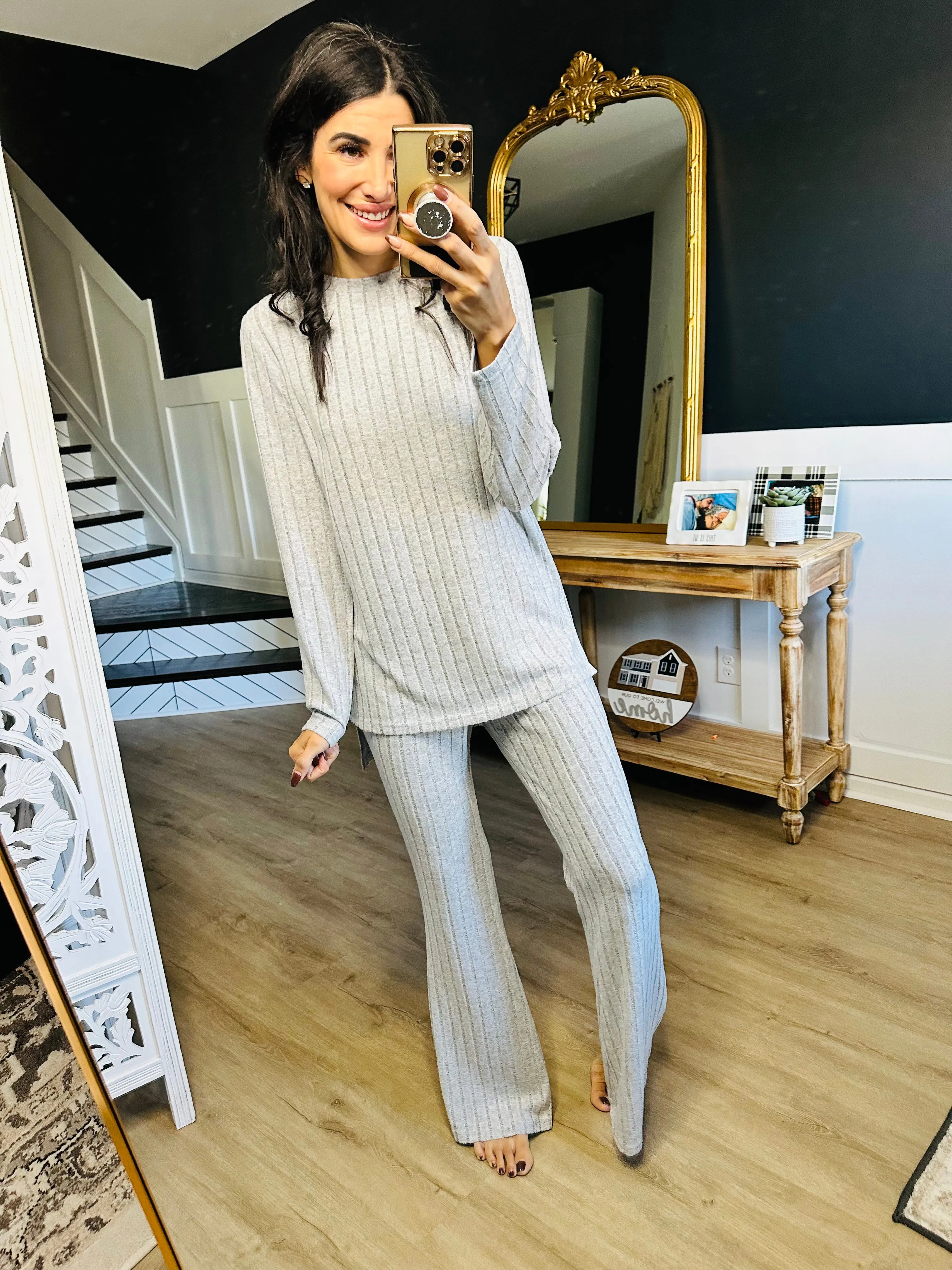 Basic Bae Ribbed High-Low Top and Wide Leg Pants Set
