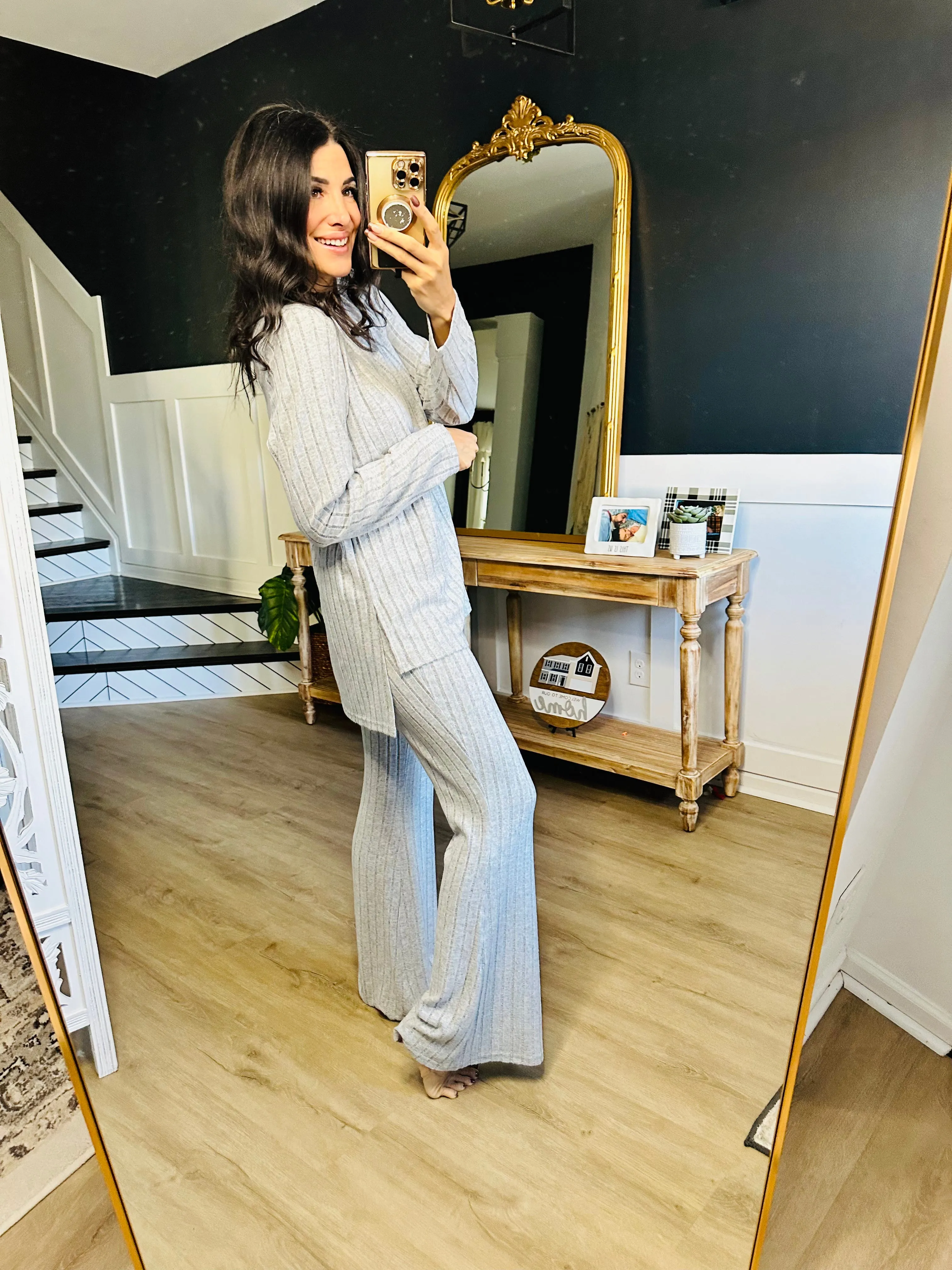 Basic Bae Ribbed High-Low Top and Wide Leg Pants Set
