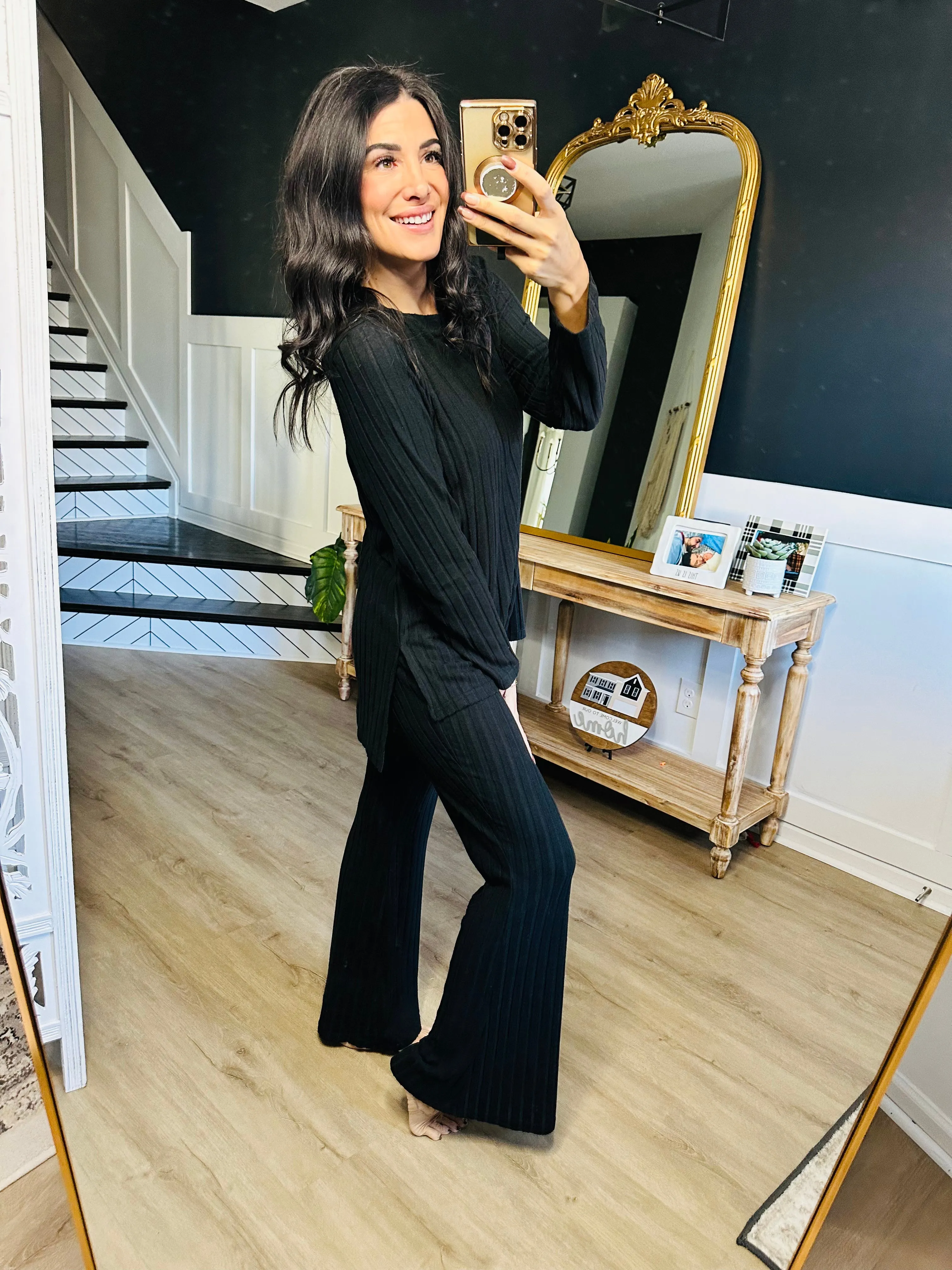 Basic Bae Ribbed High-Low Top and Wide Leg Pants Set