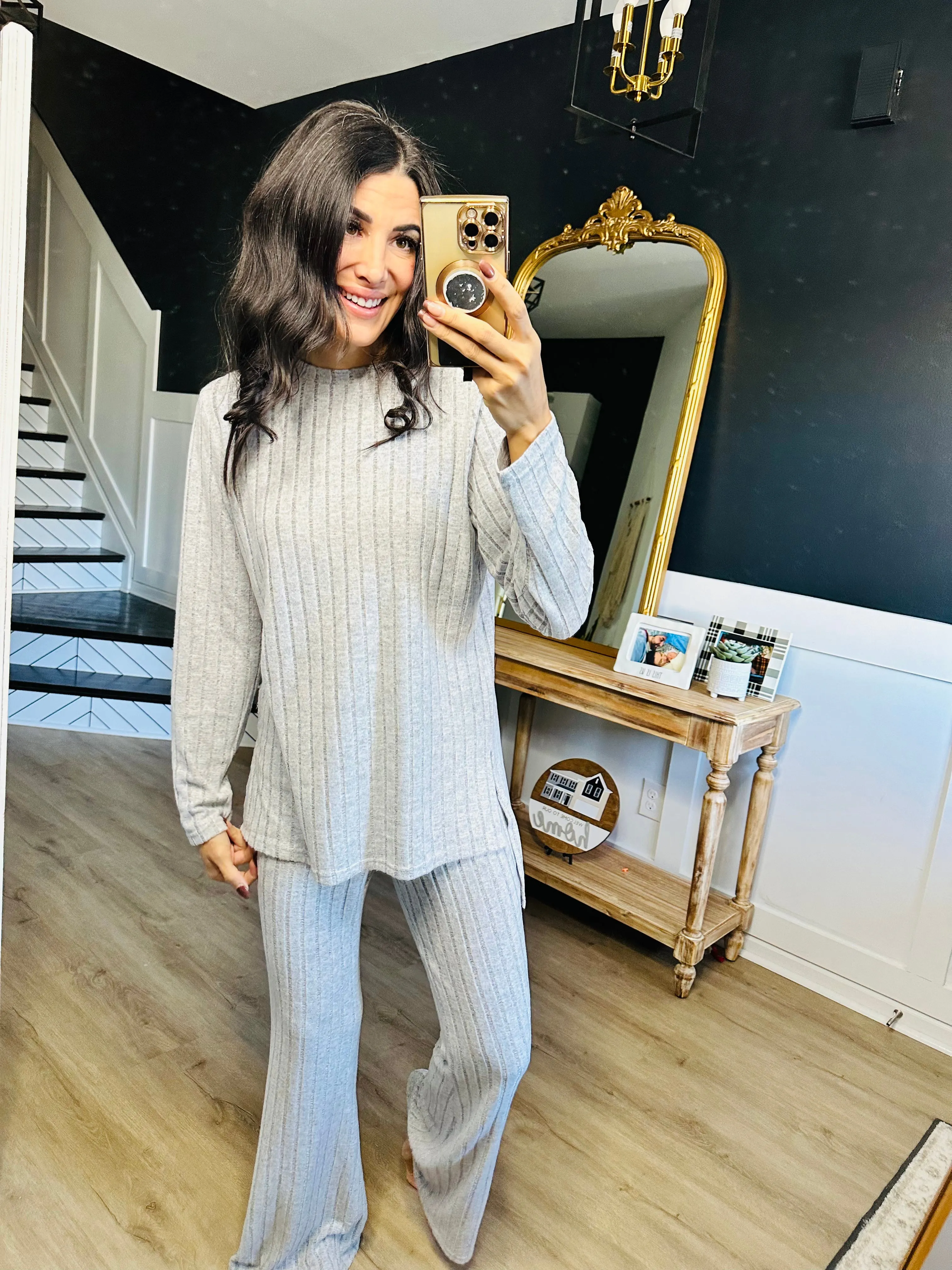 Basic Bae Ribbed High-Low Top and Wide Leg Pants Set