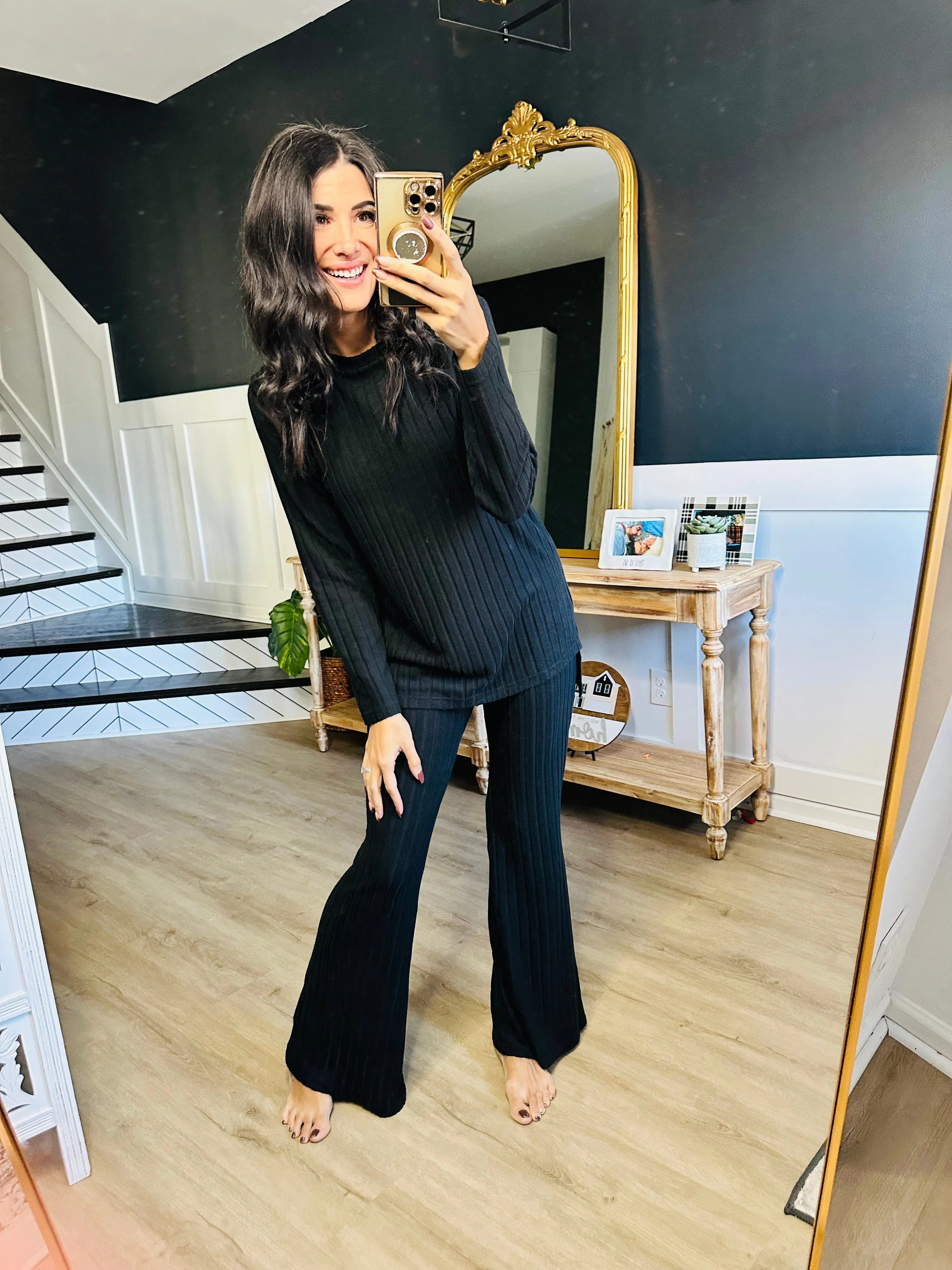 Basic Bae Ribbed High-Low Top and Wide Leg Pants Set