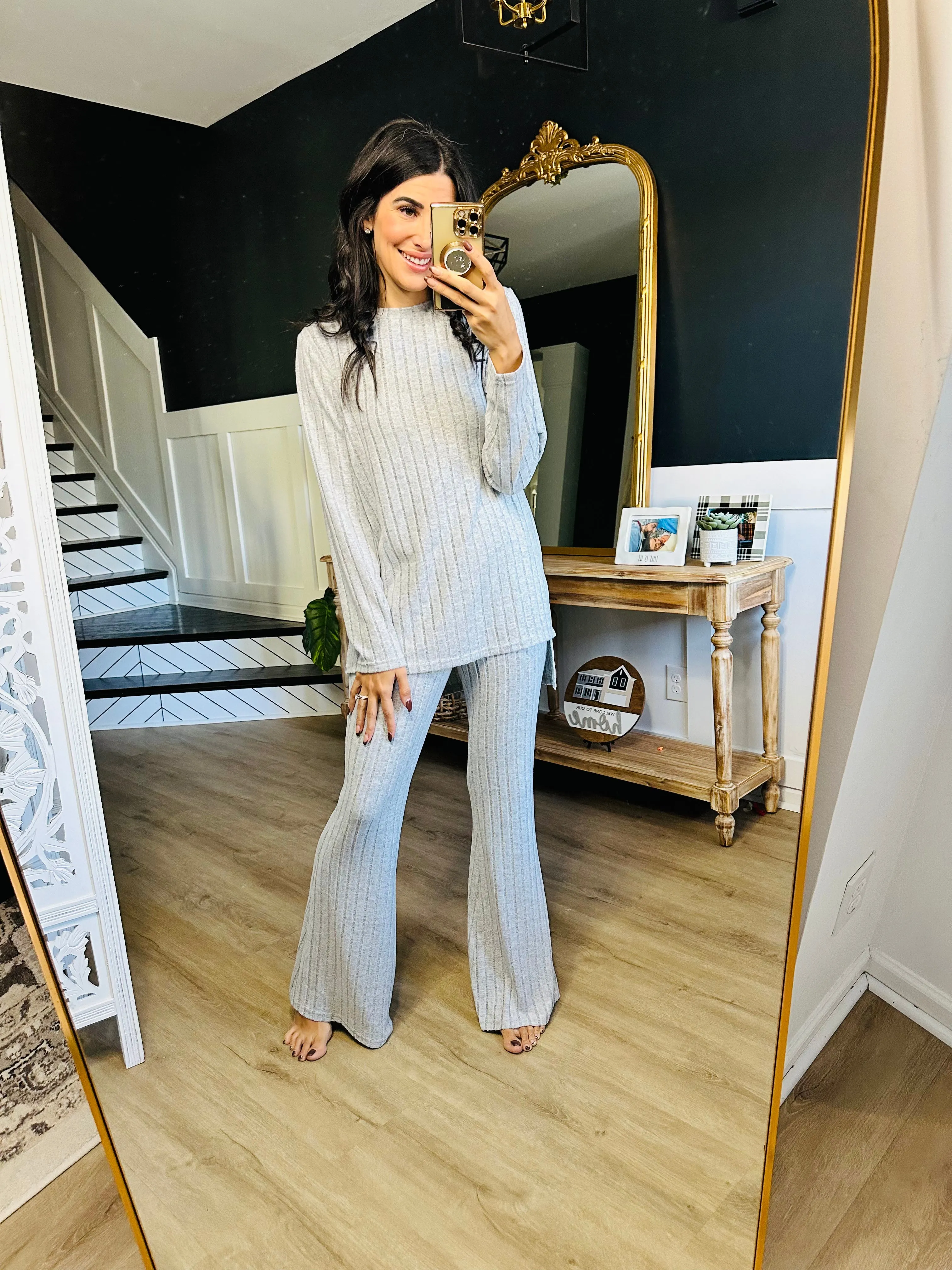 Basic Bae Ribbed High-Low Top and Wide Leg Pants Set