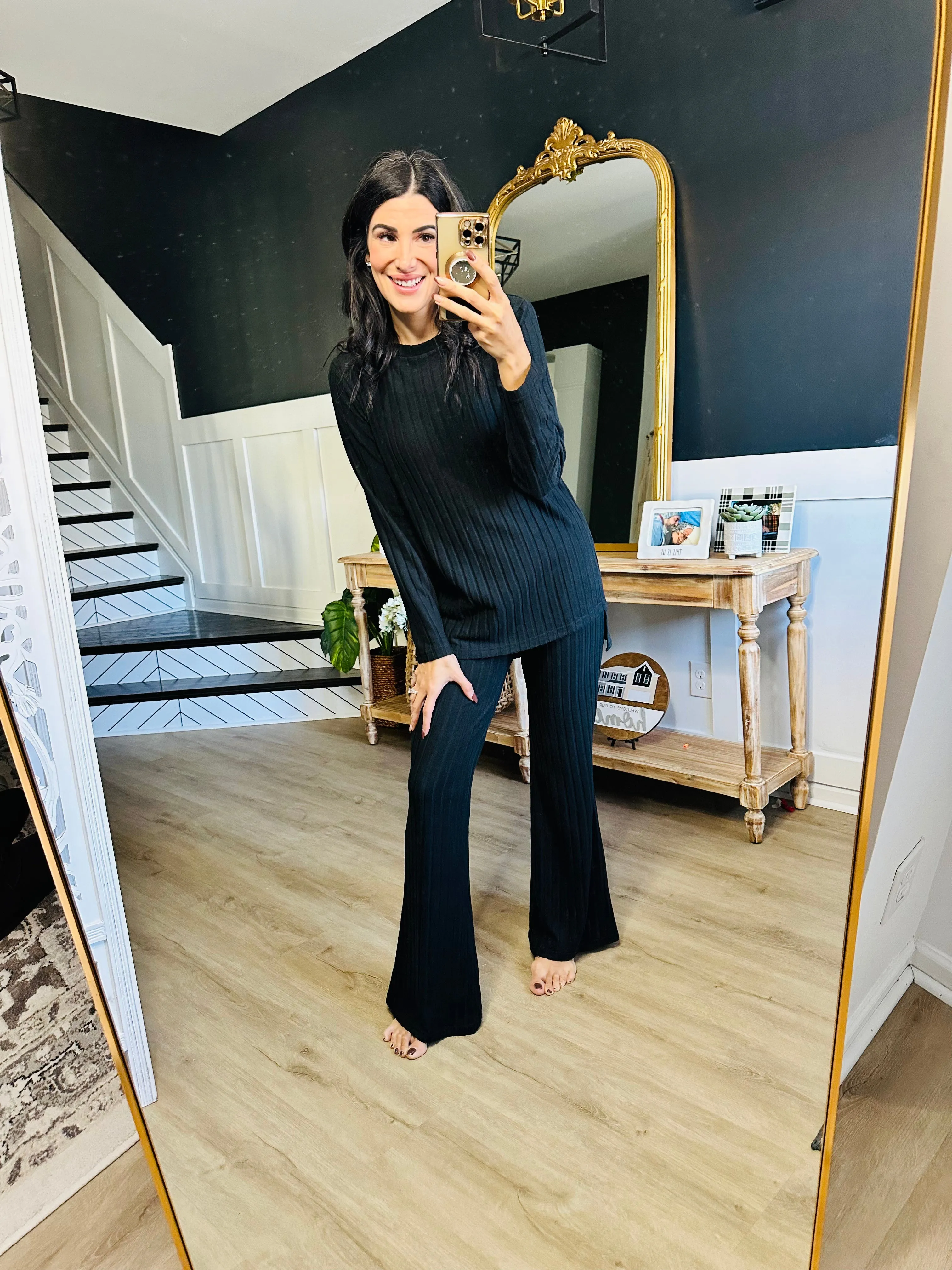Basic Bae Ribbed High-Low Top and Wide Leg Pants Set