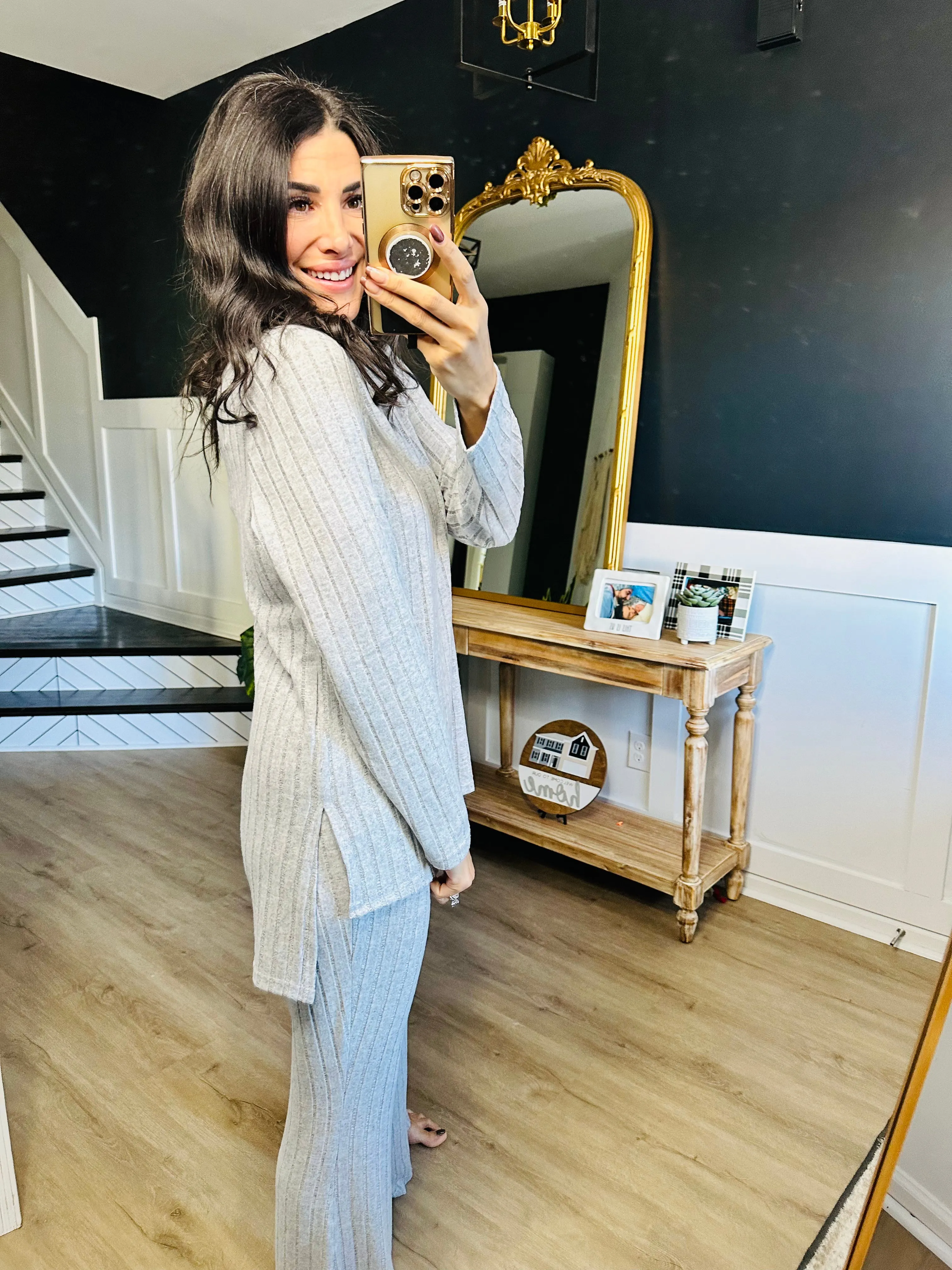 Basic Bae Ribbed High-Low Top and Wide Leg Pants Set