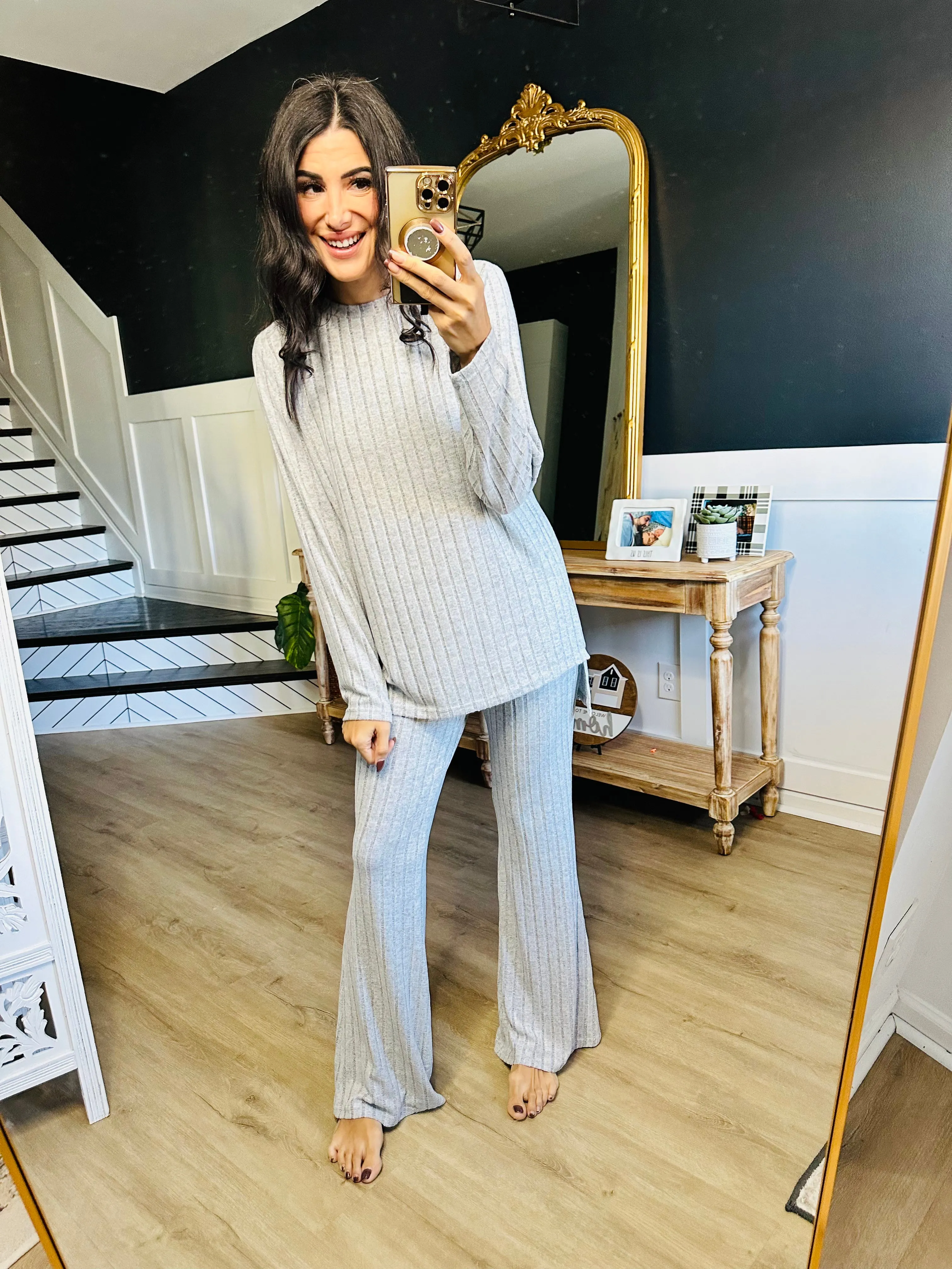 Basic Bae Ribbed High-Low Top and Wide Leg Pants Set