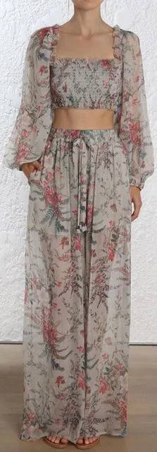 'Bayou' Shirred Bodice Top and Wide Leg Pant Set