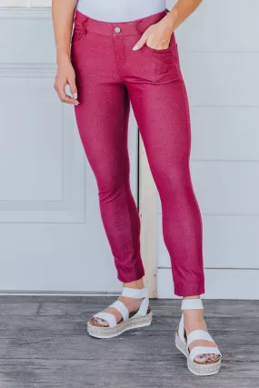 Be My Plus One Classic Skinny Jeggings in Burgundy
