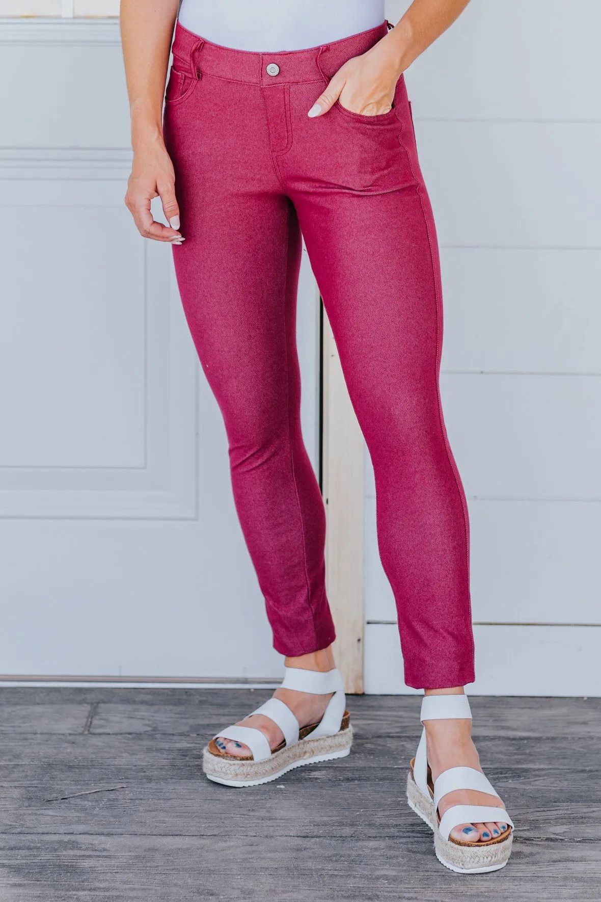 Be My Plus One Classic Skinny Jeggings in Burgundy