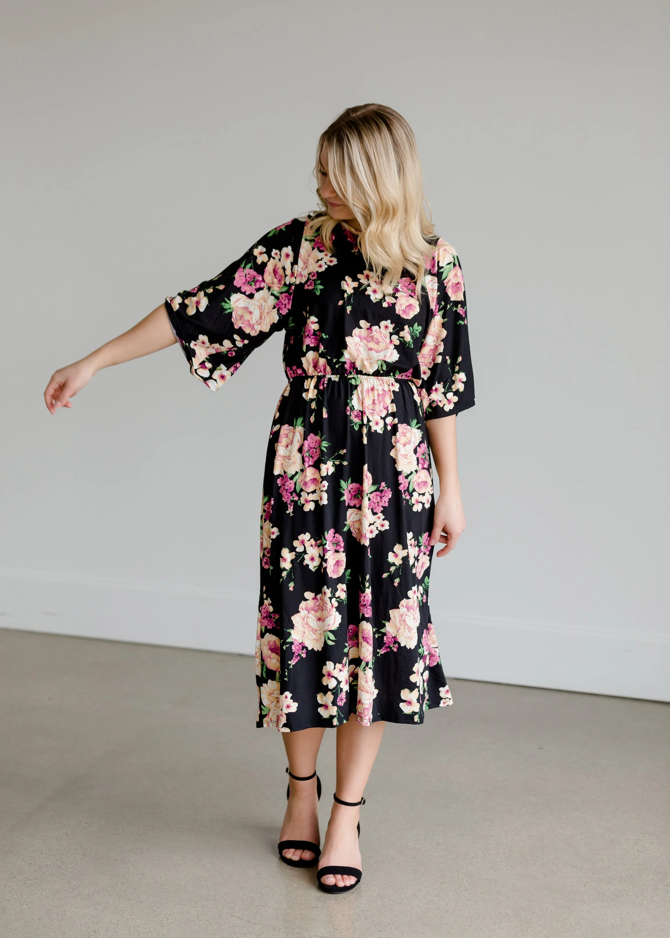 Bell Sleeve Floral Midi Dress - FINAL SALE
