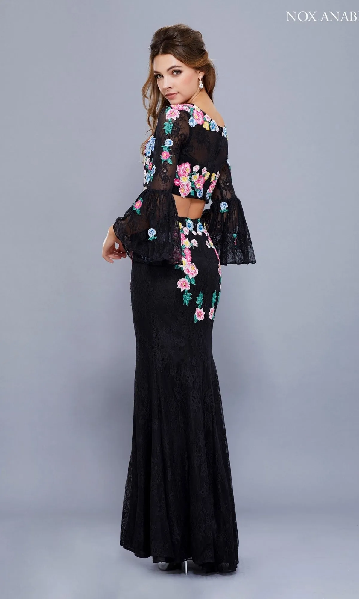 Bell Sleeve Long Two Piece Prom Dress