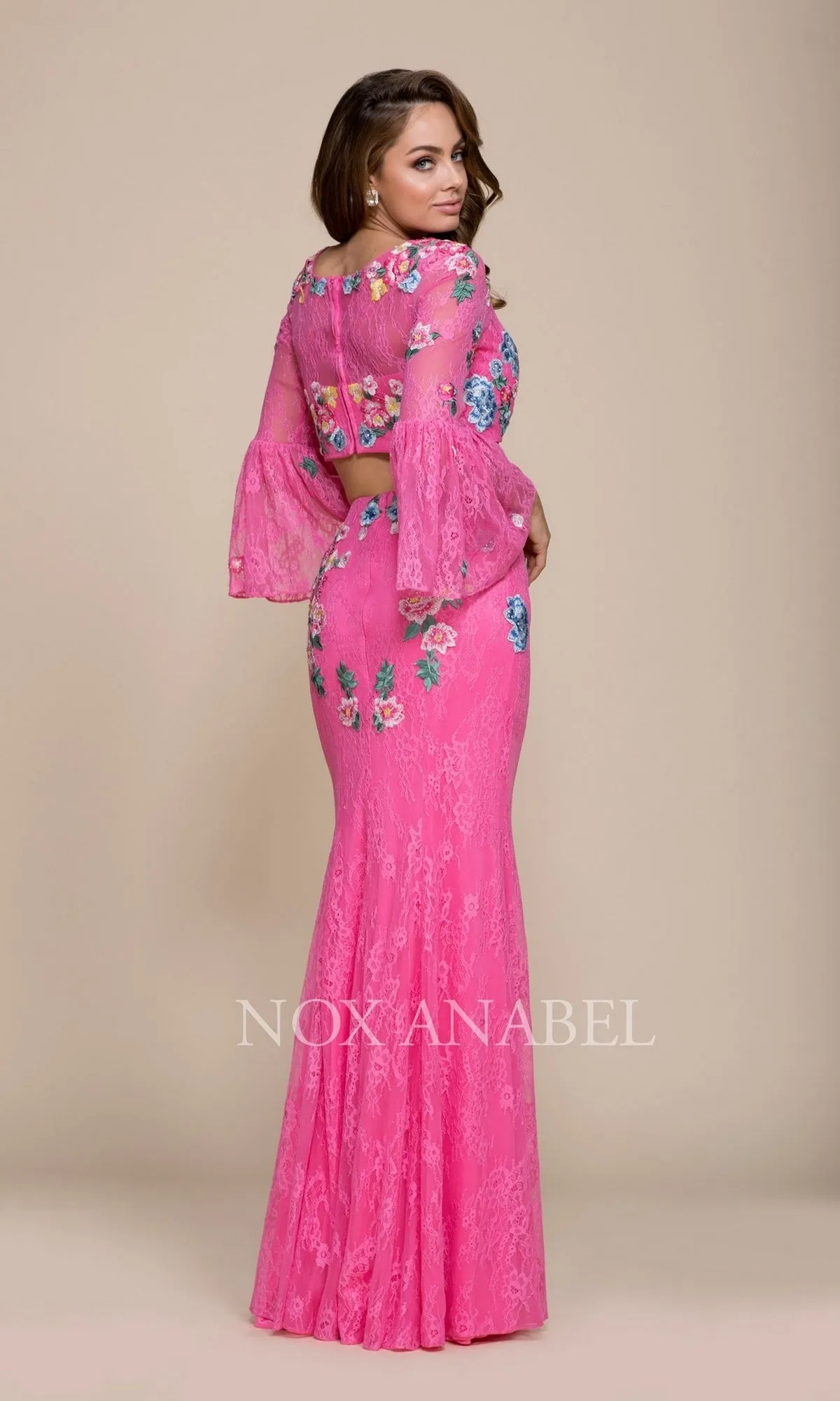 Bell Sleeve Long Two Piece Prom Dress