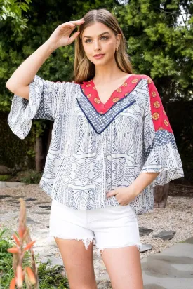 Bell Sleeve Print Top