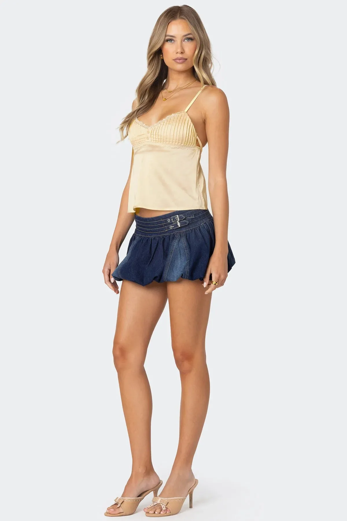 Belted Double Denim Bubble Skort