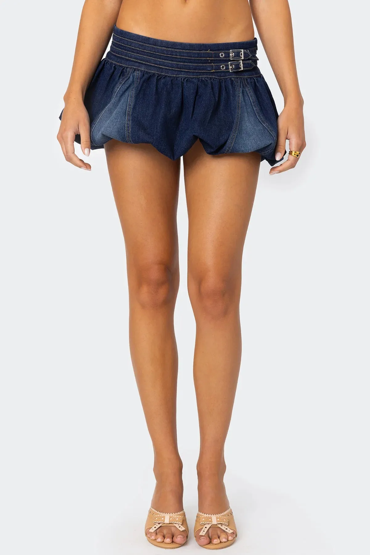 Belted Double Denim Bubble Skort