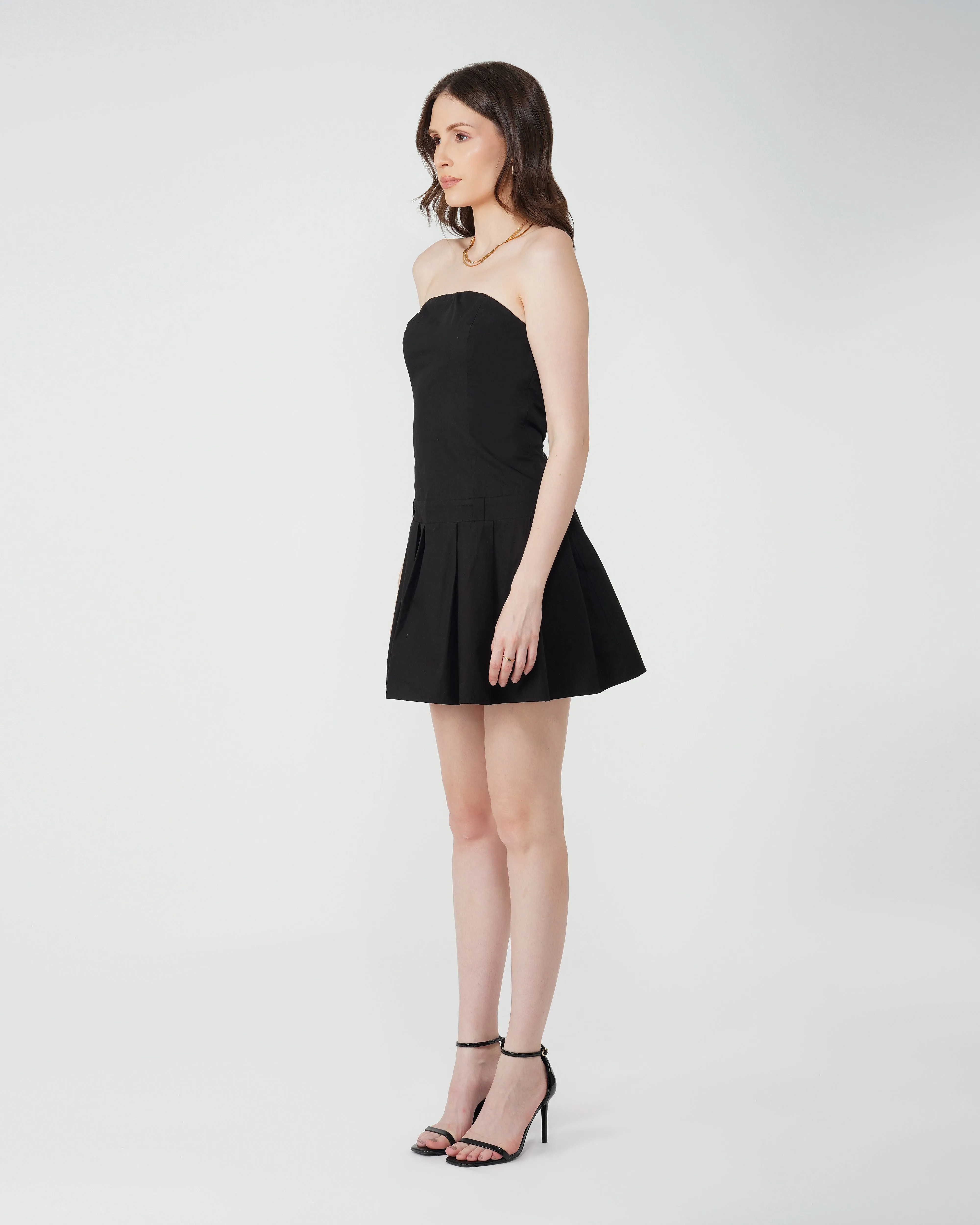 BLACK BANDEAU OFF SHOULDER DRESS