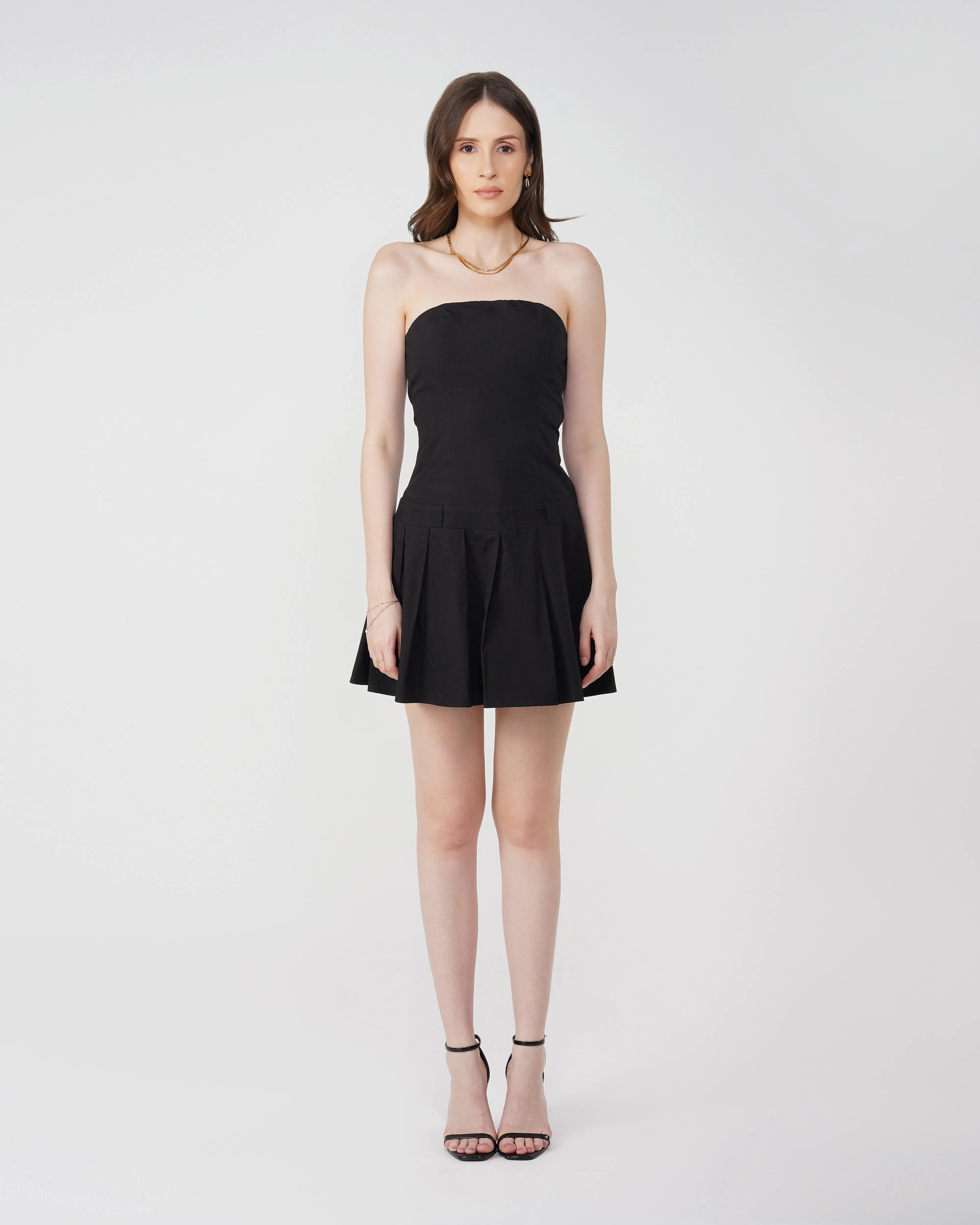 BLACK BANDEAU OFF SHOULDER DRESS