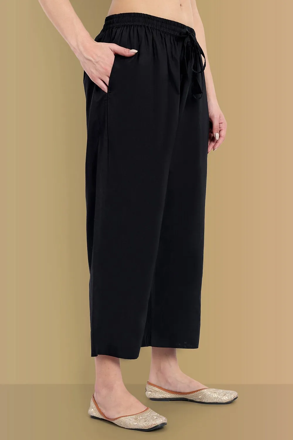Black Basic Straight Palazzo Pant with Pockets