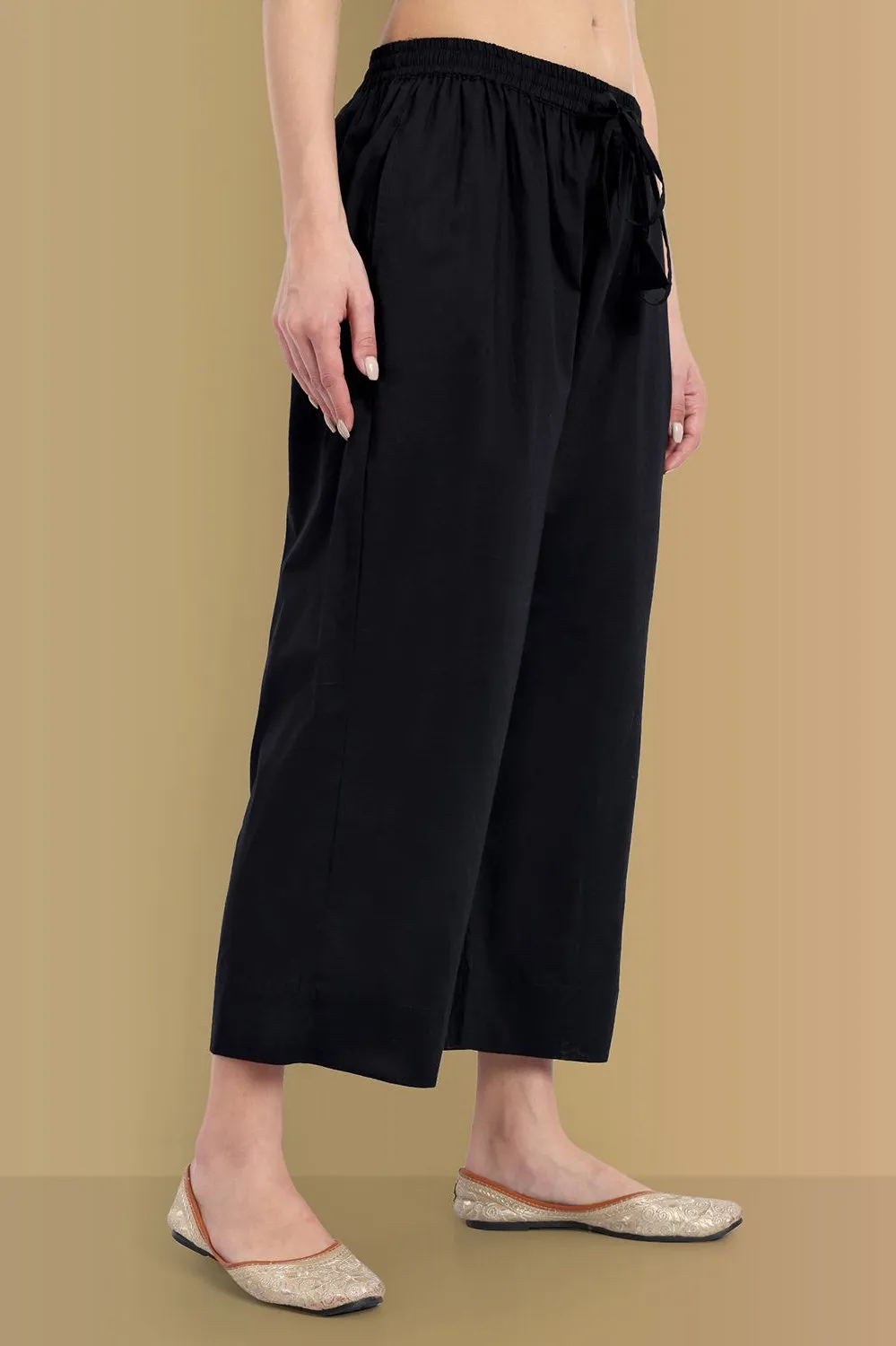 Black Basic Straight Palazzo Pant with Pockets