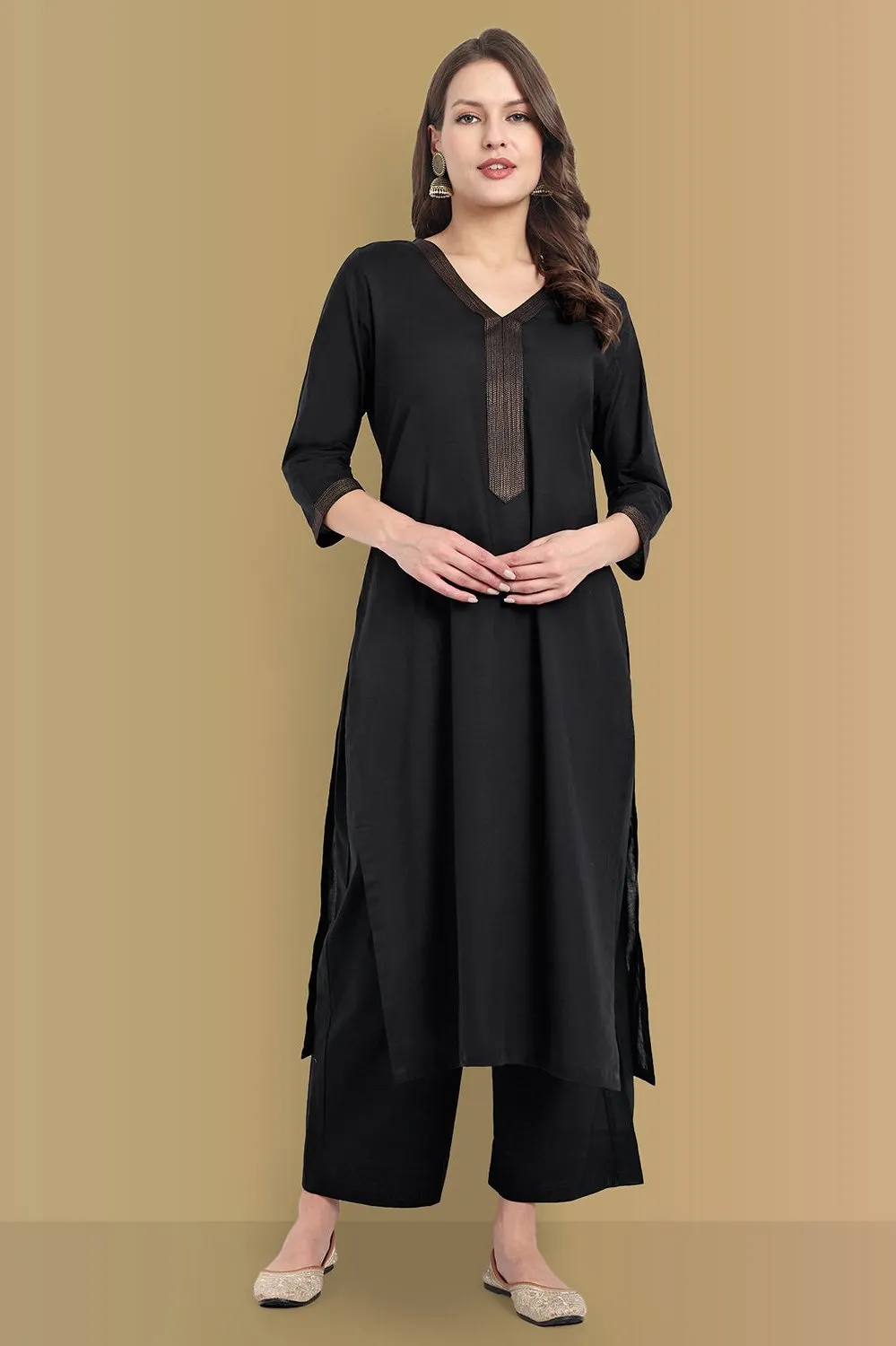 Black Basic Straight Palazzo Pant with Pockets