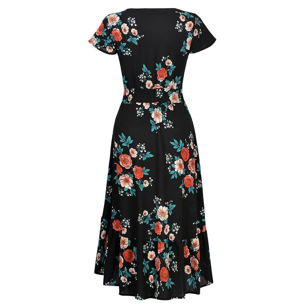 Boho Chic Floral Print High Low Dress