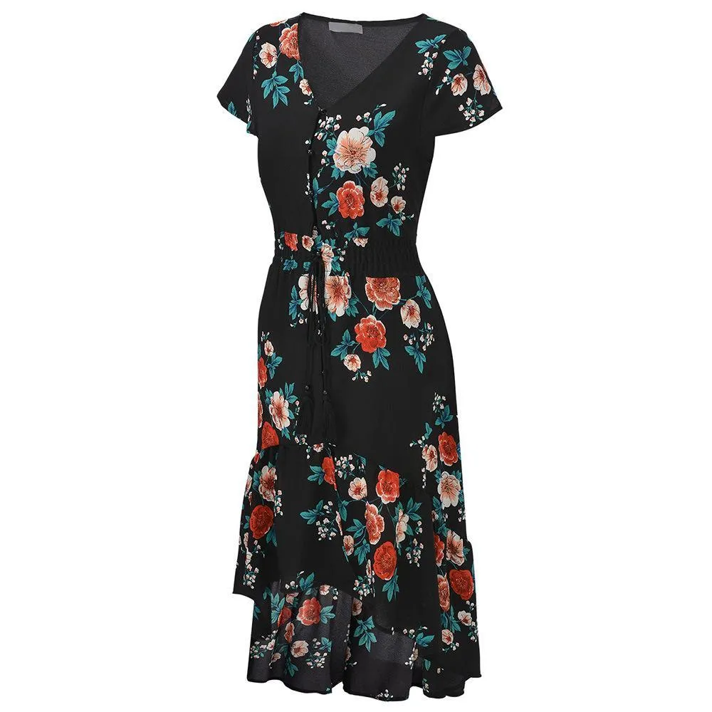 Boho Chic Floral Print High Low Dress