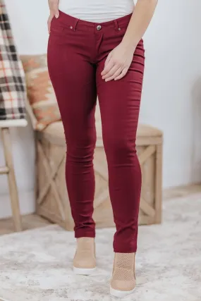 Bold & Basic Super Skinny Jeggings in Maroon