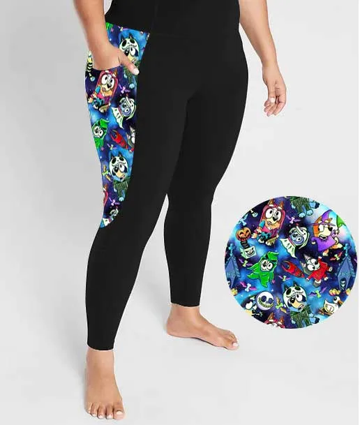 Boo Bash Creepin' it Blue - Adult Casual Thigh Pocket Cloud Soft Leggings