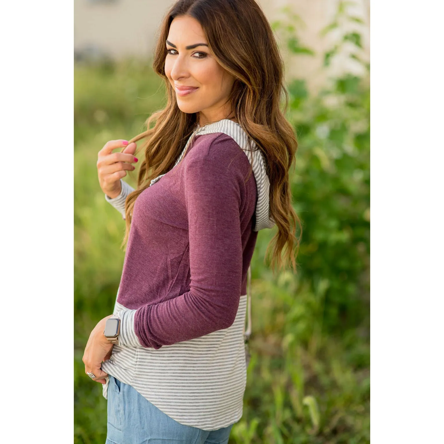 Bottom Cuff Striped Hoodie