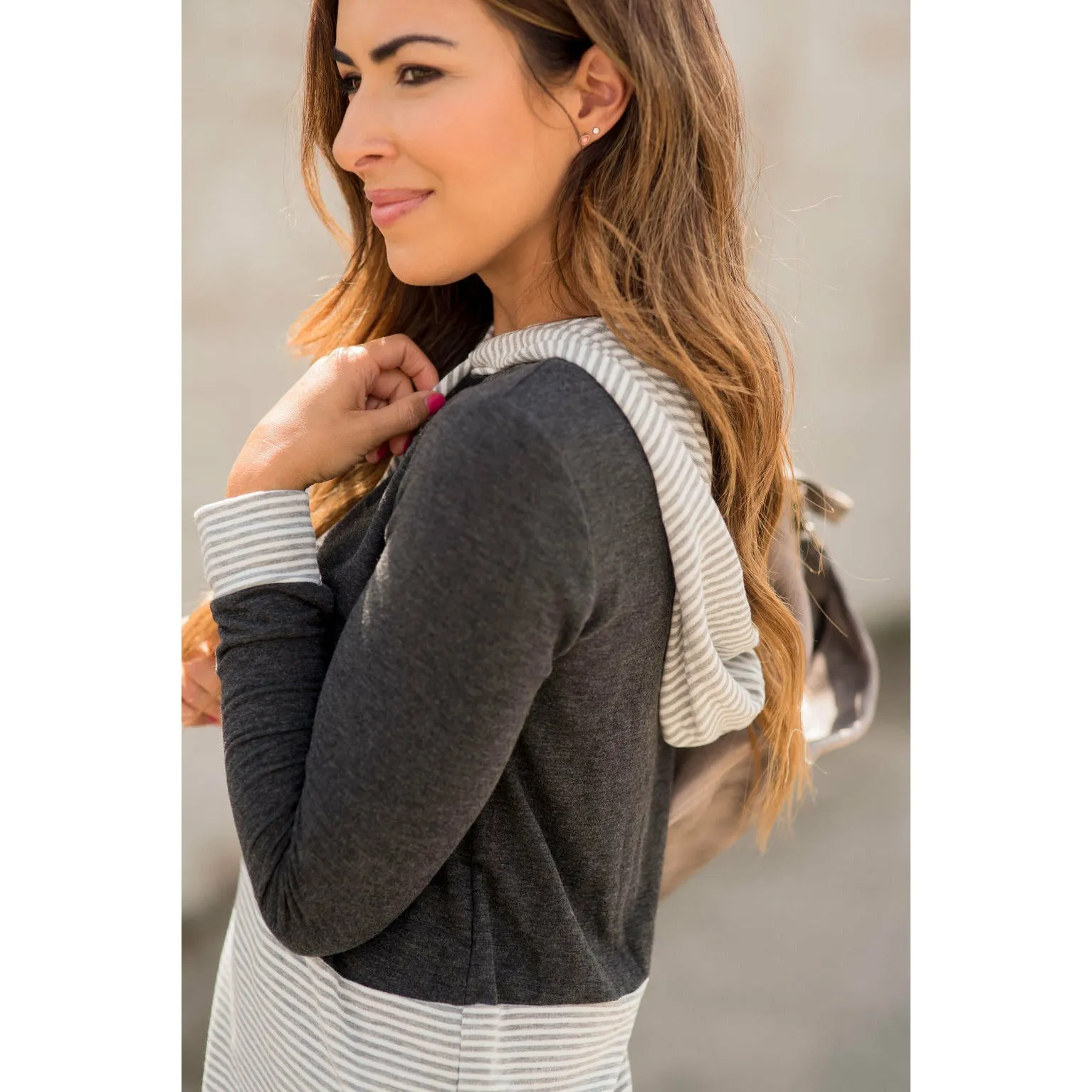 Bottom Cuff Striped Hoodie